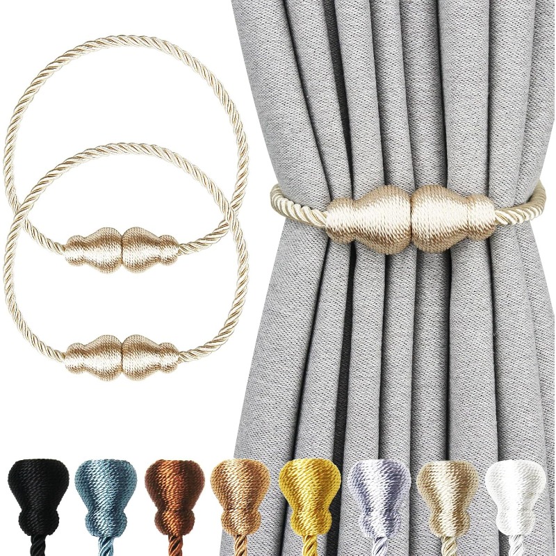 Xt Home Textiles - 2 Stück magnetische Vorhang-Raffhalter, Seil, dekorativ
