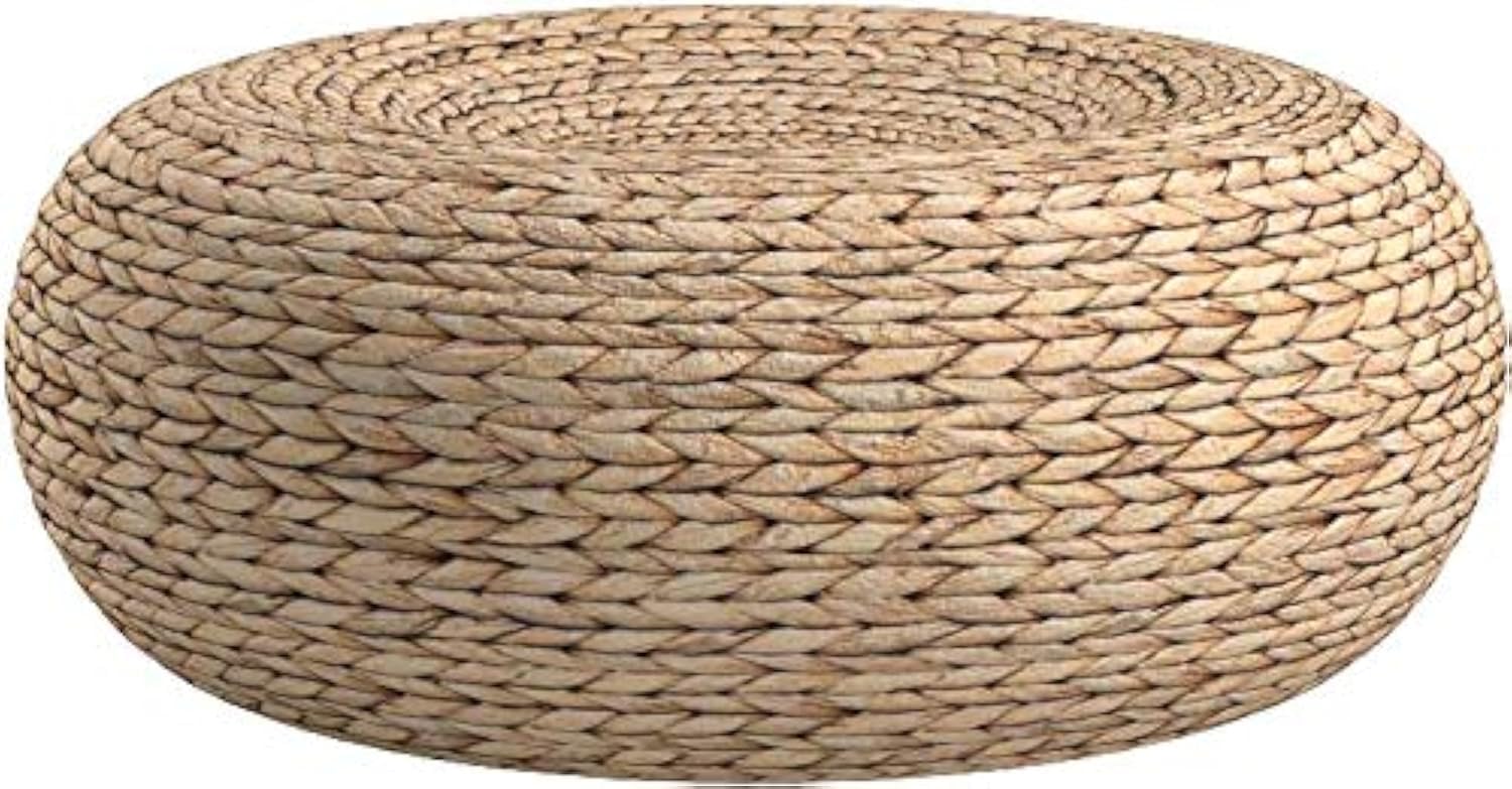 Floor Cushion Pouf - Handgefertigtes Stroh-Pouf-Kissen mit flachem Boden, runder