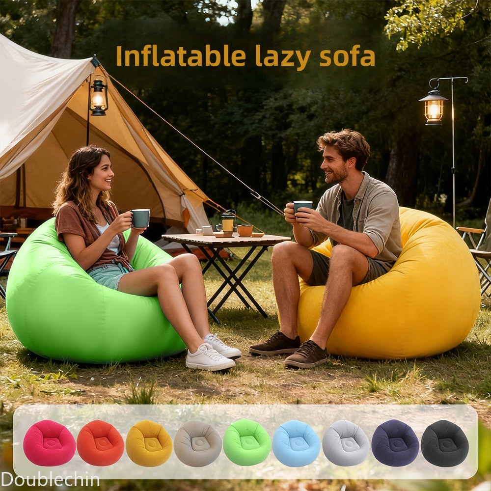 Floor Cushion Pouf - Einzelner Beflockter Aufblasbarer Faulenzer-Sessel, Faltbarer Sitzsack